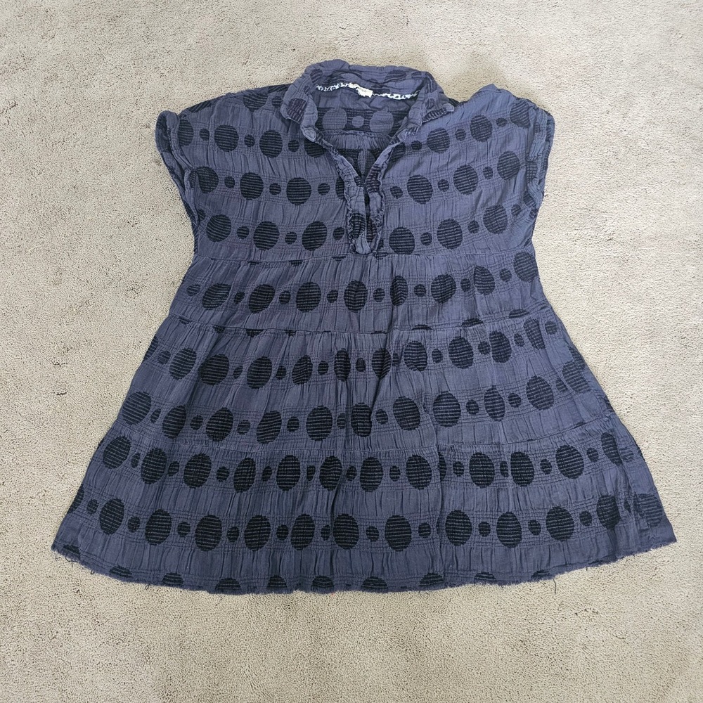 Umgee U.S.A Tunic Top Women Large Gray Polka Dot Boho Tiered Cotton Gauze Retro